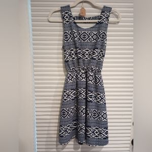 Pink Rose Blue and White Aztec pattern dress